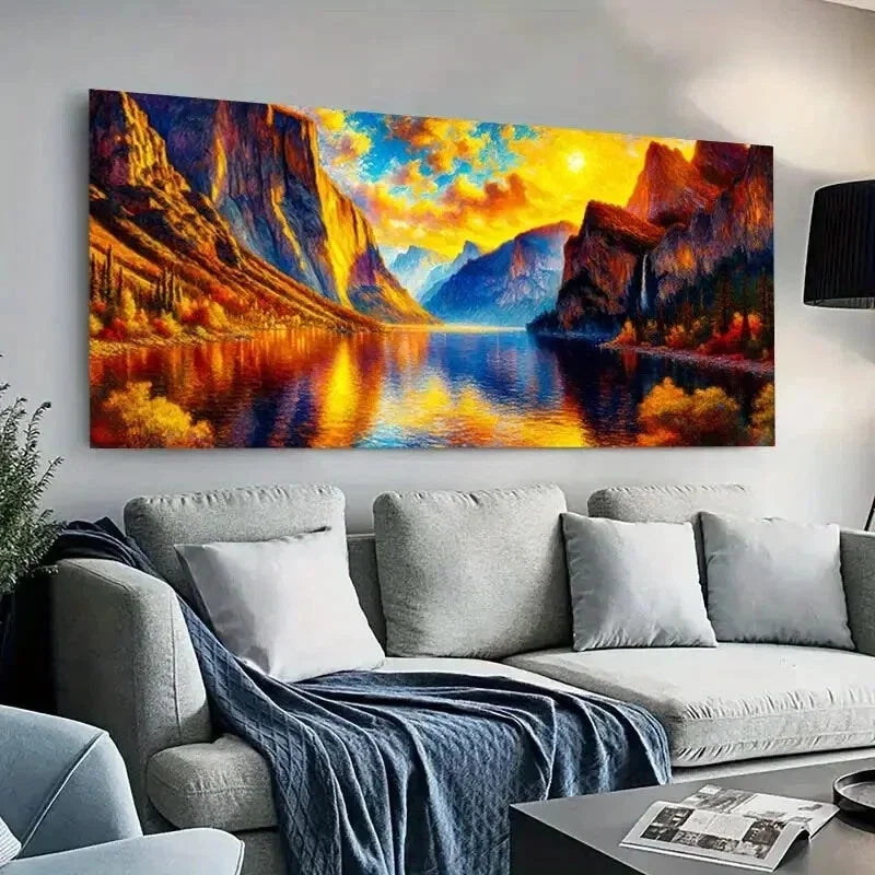 Sunset Over Serene Lake wall canvas office home room framed 120x60cm