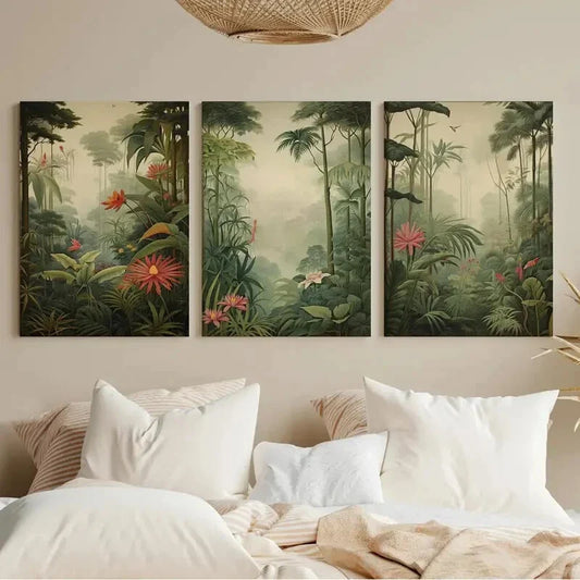 3pcs Bohemian Leaves Tropical Jungle Floral Metal Print Ready to Hang Art