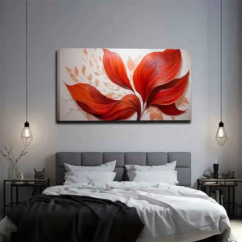 Vibrant Red And Orange Leaves Wall Art Canvas Office Home Room Framed 120x60cm