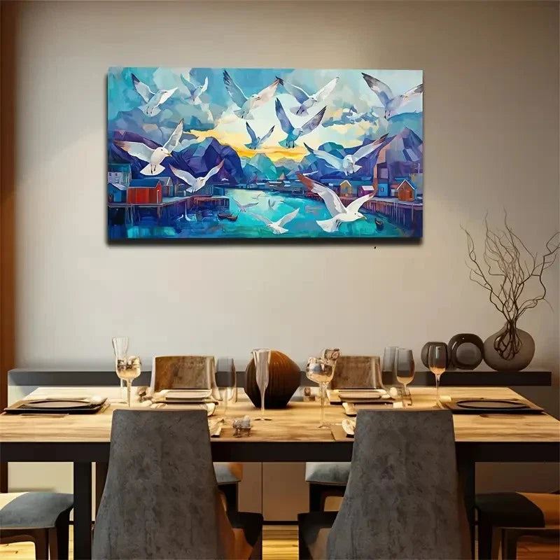 White Feather Seagull Landscape Wall Art Canvas Office Home Room Framed 120x60cm