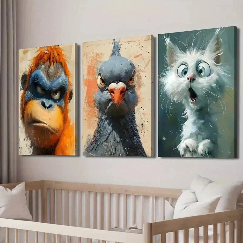 3pcs Angry Orangutan Pigeon and Surprised Cat Wall Art Set Canvas Framed 40x60cm - High Quality Print 100% Australian Made Wall Canvas Ready to Hang