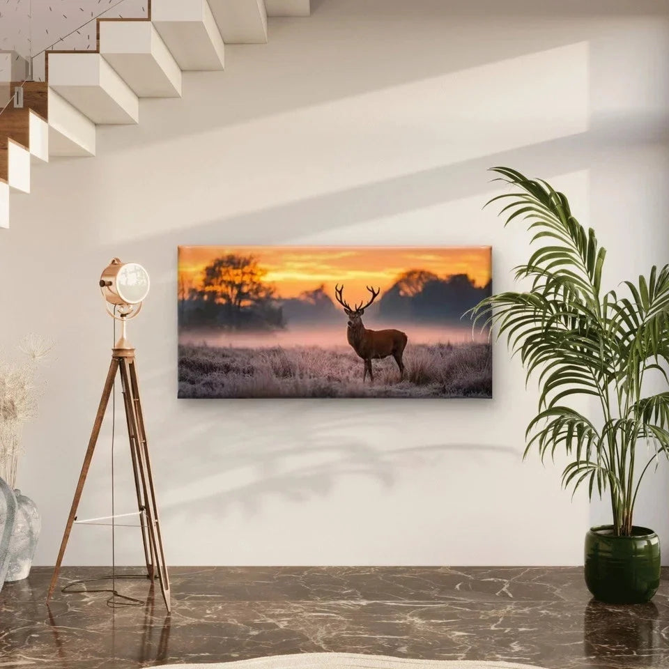 Elk Sunset with Autumn Hues Wall Art Canvas Office Home Room Framed 80x45cm