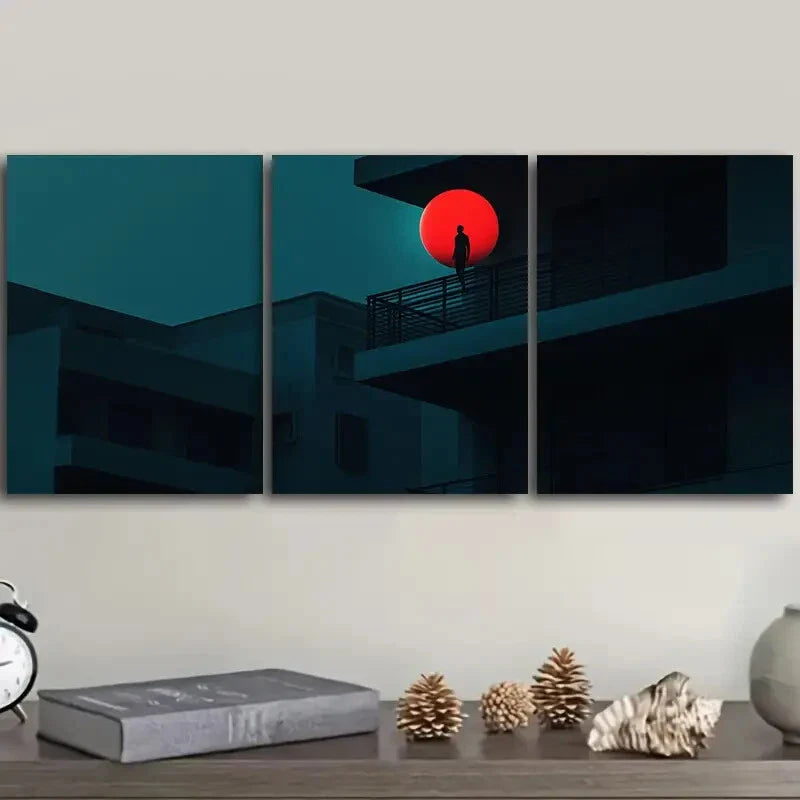 3pcs The red ball on the wall Wall Art Set Canvas Framed 40x60cm - High Quality Print 100% Australian Made Wall Canvas Ready to Hang