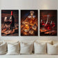3pcs Wine Bottle and Glass Red & Brown Metal Print Ready to Hang Art
