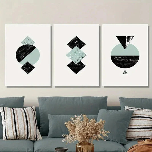 3pcs black and blue, nordic design painting Metal Print Ready to Hang Art