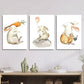 3pcs Cartoon Bunnies with Carrot & Balloon, Metal Print Ready to Hang Art Metal Print Ready to Hang Art