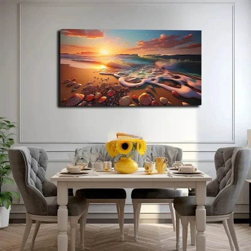 Beach Shells Nature Wall Art Canvas Office Home Room Framed 80x45cm
