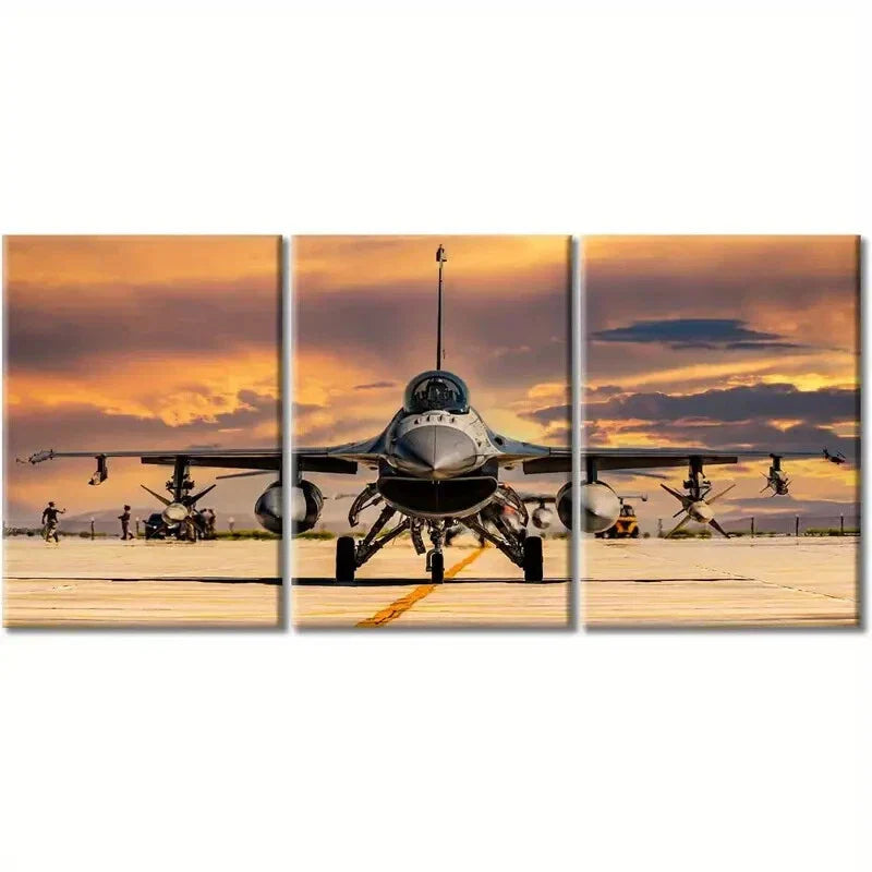 3pcs Fighter Jet Military Aircraft Metal Print Ready to Hang Art