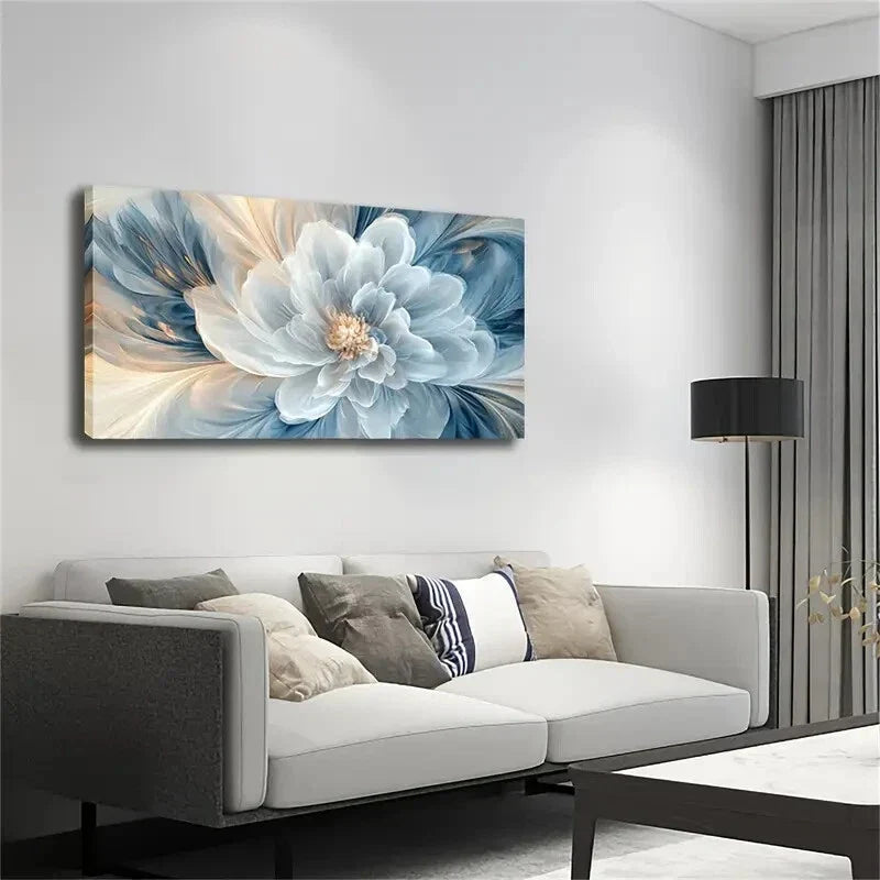 Main Large Flower Light Blue Wall Art Canvas Office Home Room Framed 120x60cm