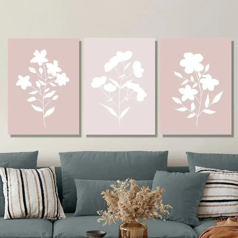3pcs abstract minimalist flowers, abstract Metal Print Ready to Hang Art