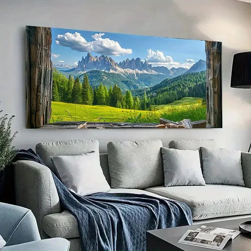 Deep Greens and Peaks wall canvas office home room framed 120x60cm