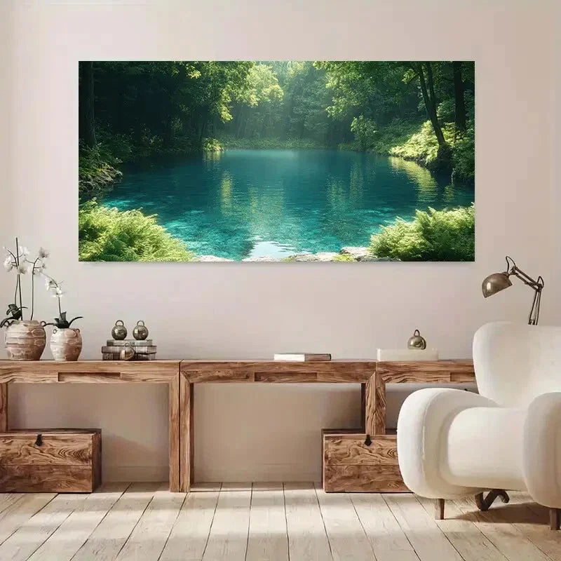 Summer Lake Vibrant Forest wall canvas office home room framed 120x60cm