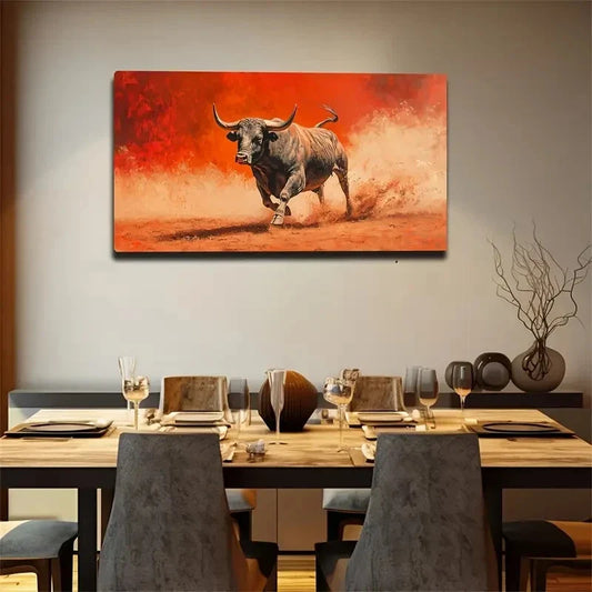 A Powerful Bison Wall Art Canvas Office Home Room Framed 120x60cm