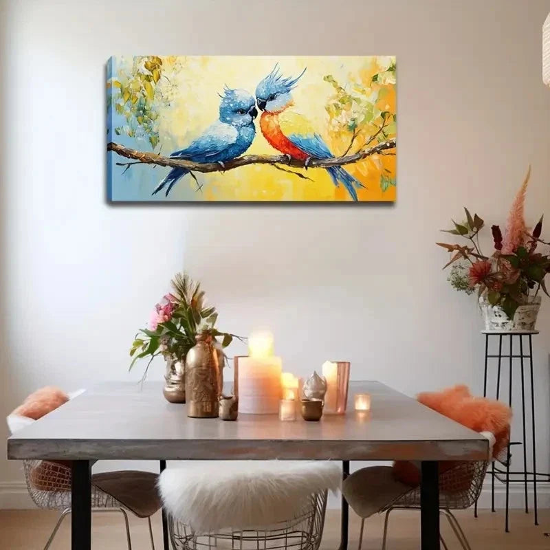 Pair Of Magical Bird Lovers Wall Art Canvas Office Home Room Framed 120x60cm