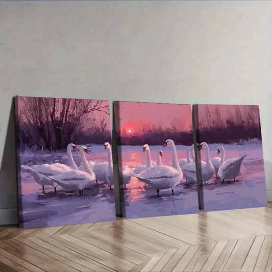 3pcs  A flock of swans in a lake Wall Art Set Canvas Framed 40x60cm - High Quality Print 100% Australian Made Wall Canvas Ready to Hang