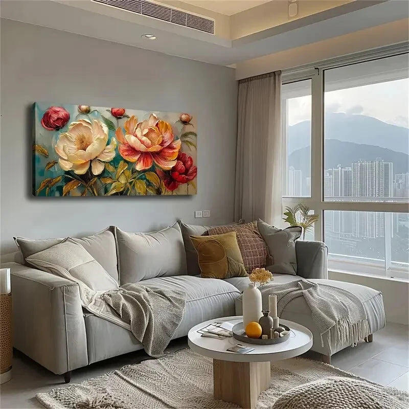 Peony Vibrant Floral Wall Art Canvas Office Home Room Framed 120x60cm