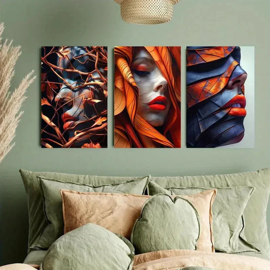 3pcs Mysterious & glorious portrait of the Beauty Metal Print Ready to Hang Art