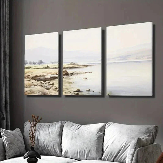 3pcs Coastal Sandy Shore and Wildflowers Wall Art Set Canvas Framed 40x60cm - High Quality Print 100% Australian Made Wall Canvas Ready to Hang
