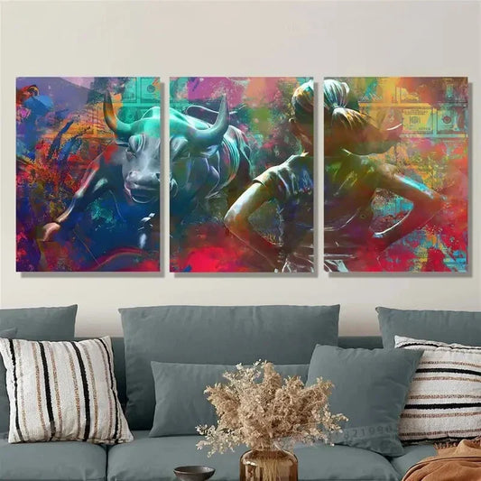 3pcs Abstract Graffiti Style Mural, Wall Street Metal Print Ready to Hang Art