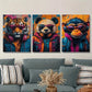 3pcs  Animals wearing glasses and headphones Wall Art Set Canvas Framed 40x60cm - High Quality Print 100% Australian Made Wall Canvas Ready to Hang