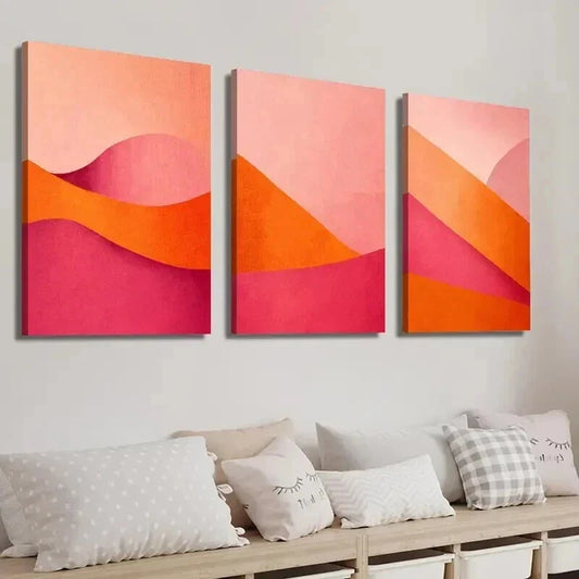 3pcs Pink and Orange Color Field Decor Wall Art Set Canvas Framed 40x60cm - High Quality Print 100% Australian Made Wall Canvas Ready to Hang