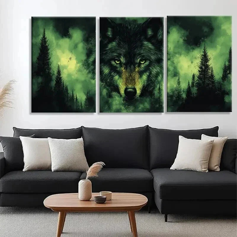3pcs Majestic Wolf in Enchanted Forest Perfect Wall Art Set Canvas Framed 40x60cm - High Quality Print 100% Australian Made Wall Canvas Ready to Hang