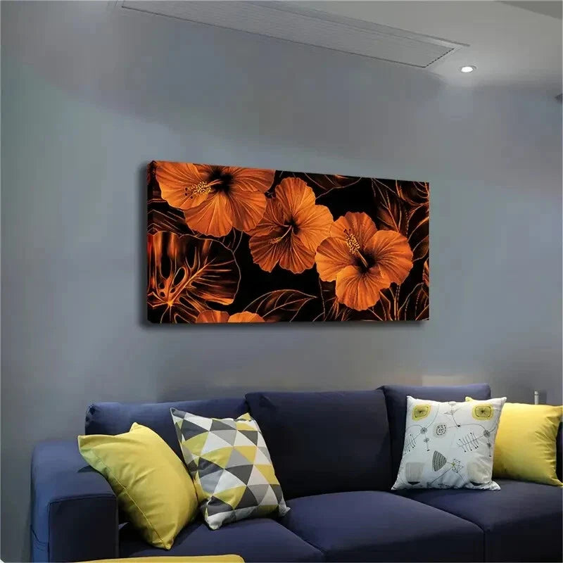 Orange Red Fusaria Flowers Wall Art Canvas Office Home Room Framed 120x60cm