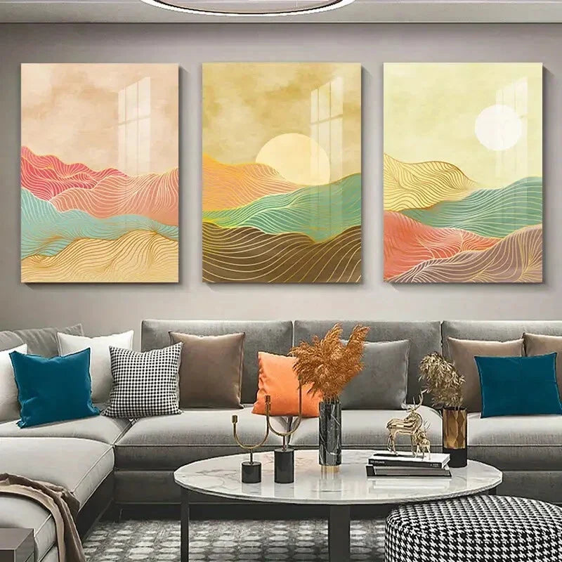 3pcs Sunrise Sunset Bohemian Mid-Century Modern Metal Print Ready to Hang Art