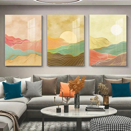 3pcs Sunrise Sunset Bohemian Mid-Century Modern Metal Print Ready to Hang Art
