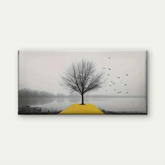 Nature Tree White Grey Wall Art Canvas Office Home Room Framed 80x45cm