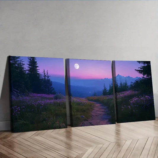 3pcs Mountain Path with Moonlit Sky Wall Art Set Canvas Framed 40x60cm - High Quality Print 100% Australian Made Wall Canvas Ready to Hang