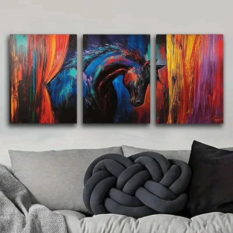 3pcs Elegant Horse Colorful Dark Perfect Wall Art Set Canvas Framed 40x60cm - High Quality Print 100% Australian Made Wall Canvas Ready to Hang