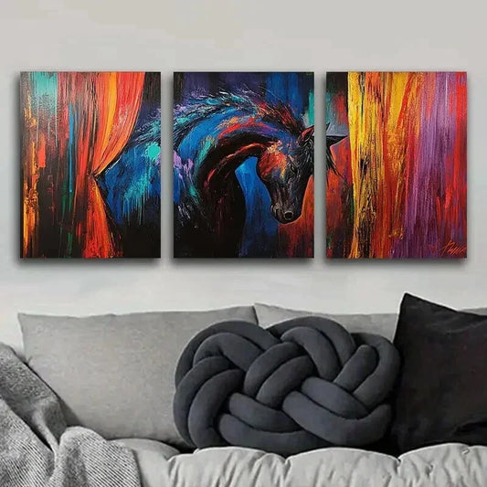 3pcs Elegant Horse Colorful Dark Perfect Wall Art Set Canvas Framed 40x60cm - High Quality Print 100% Australian Made Wall Canvas Ready to Hang