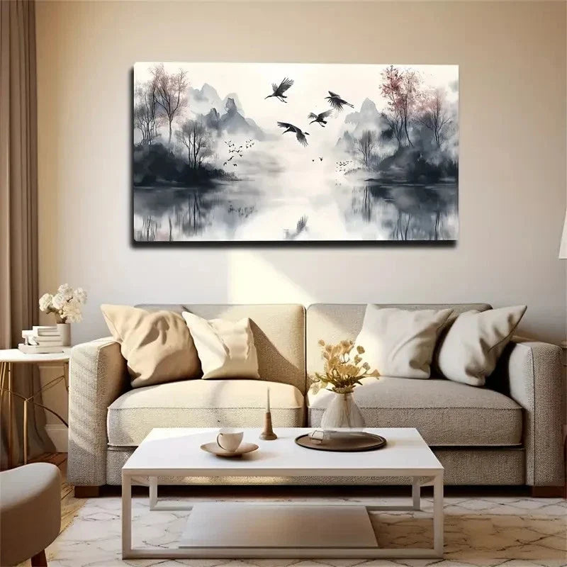 Serene Mountain & Water Lands Wall Art Canvas Office Home Room Framed 120x60cm