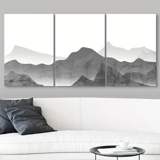 3pcs Gray Mountain Range Nature Illustrations Metal Print Ready to Hang Art