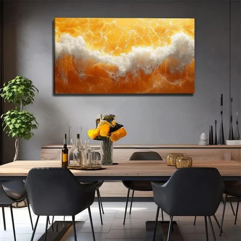 Golden Wave Modern Bohemian Wall Art Canvas Office Home Room Framed 80x45cm