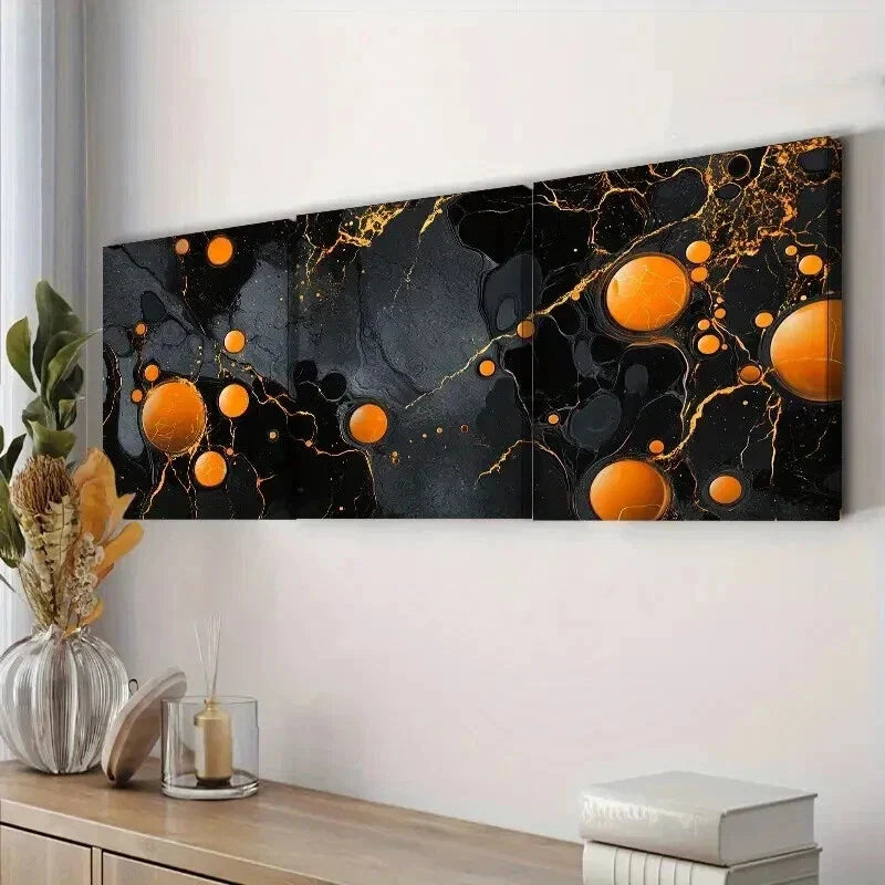 3pcs Black & Golden Bubble Fluid Design Wall Art Set Canvas Framed 40x60cm - High Quality Print 100% Australian Made Wall Canvas Ready to Hang