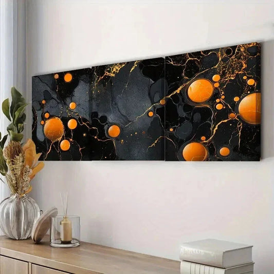3pcs Black & Golden Bubble Fluid Design Wall Art Set Canvas Framed 40x60cm - High Quality Print 100% Australian Made Wall Canvas Ready to Hang