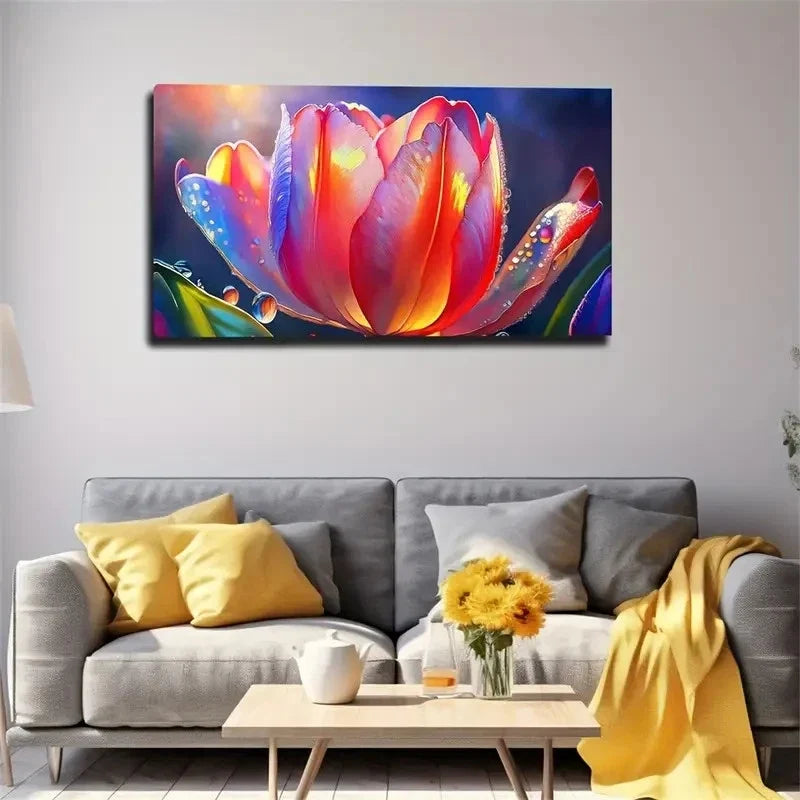 Vibrant Tulip Flower Detailed Wall Art Canvas Office Home Room Framed 120x60cm