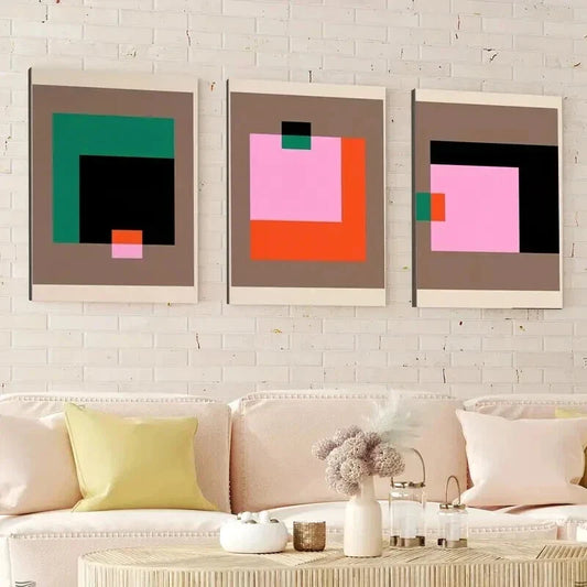 3pcs Abstract Geometric Trendy Pink Blocks Wall Art Set Canvas Framed 40x60cm - High Quality Print 100% Australian Made Wall Canvas Ready to Hang