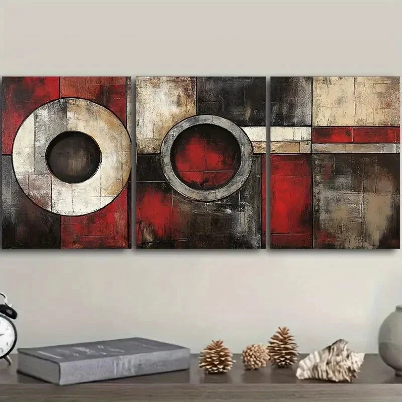3pcs Abstract art painting of circles and rings Wall Art Set Canvas Framed 40x60cm - High Quality Print 100% Australian Made Wall Canvas Ready to Hang