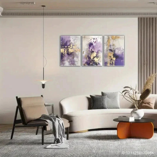 3pcs Touch of Sophistication Abstract Lavender Metal Print Ready to Hang Art