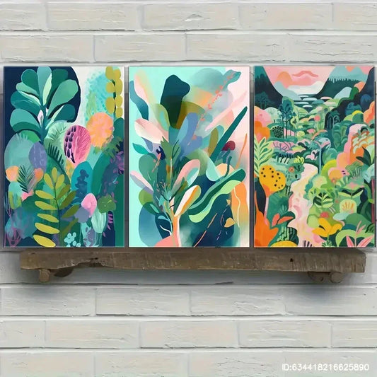 3pcs Colorful Floral Art in Oil Painting Style Metal Print Ready to Hang Art