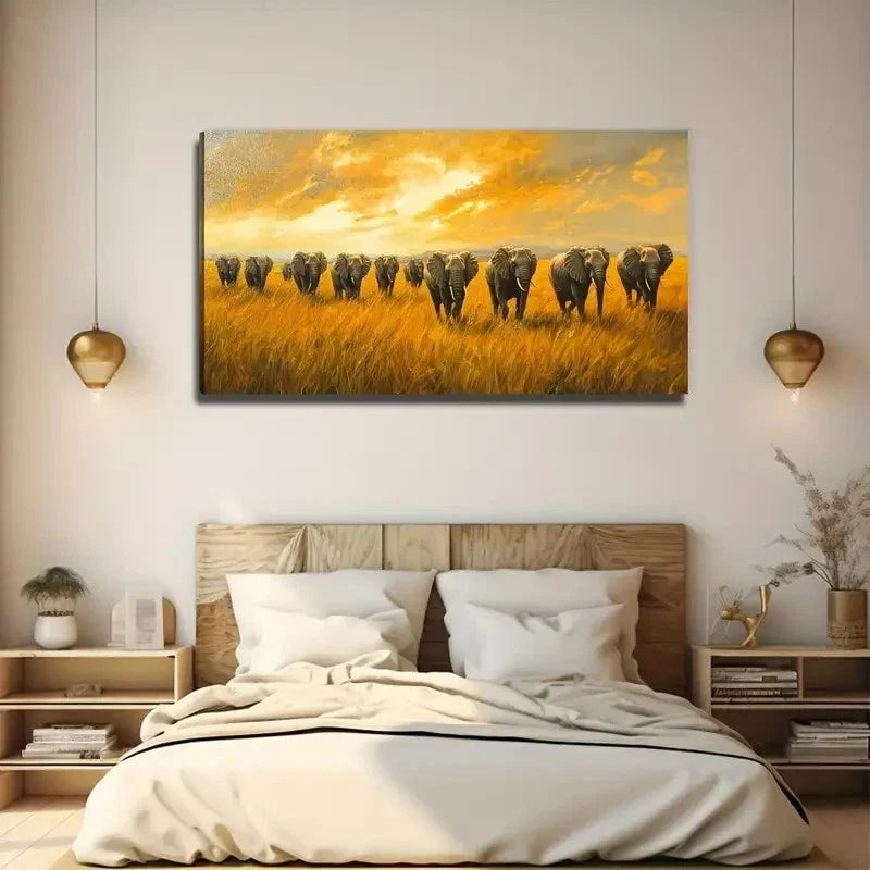 Golden Grasslands & Sunset Sky Wall Art Canvas Office Home Room Framed 120x60cm