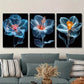 3pcs  Translucent blue flowers poster Metal Print Ready to Hang Art
