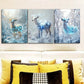 3pcs Deer with Snowflakes, Ice-Blue & Golden Wall Art Set Canvas Framed 40x60cm - High Quality Print 100% Australian Made Wall Canvas Ready to Hang