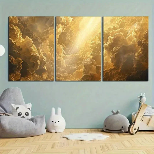 3pcs Baiyun White Modern Cloud Design Metal Print Ready to Hang Art