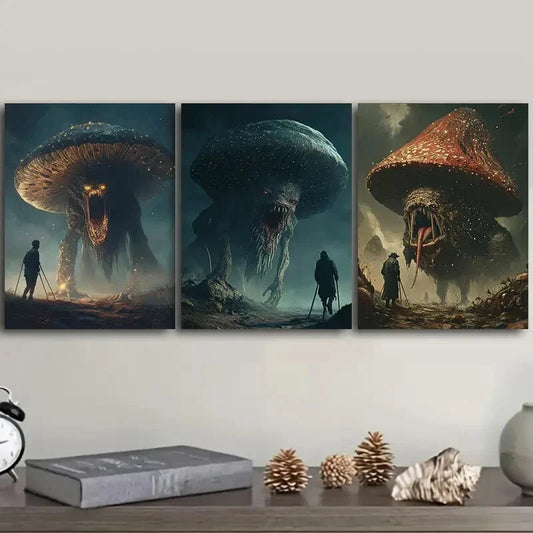3pcs Mushroom monster Art Painting Metal Print Ready to Hang Art