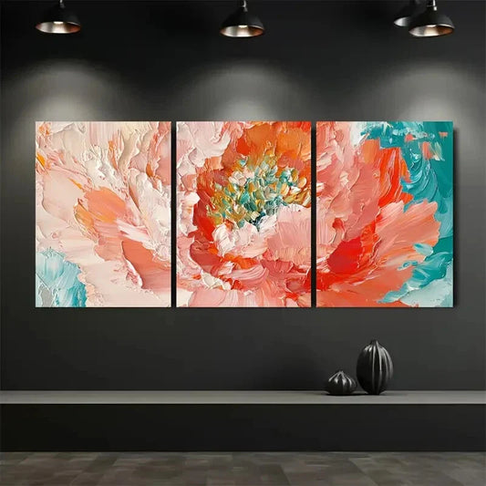 3pcs Painting Measuring Coral And Mint Metal Print Ready to Hang Art