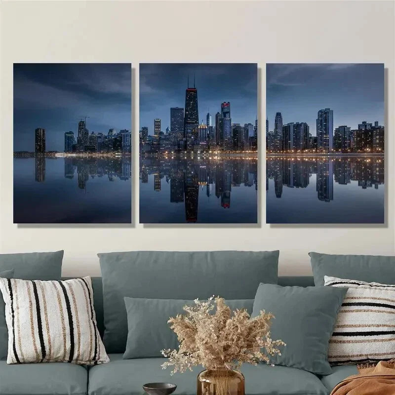 3pcs Cityscape, skyline, skyscrapers Metal Print Ready to Hang Art